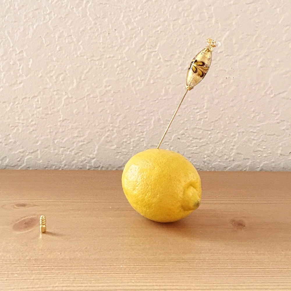 Vintage Glass Lampwork Hatpin w Gold Leaf Imbeded​